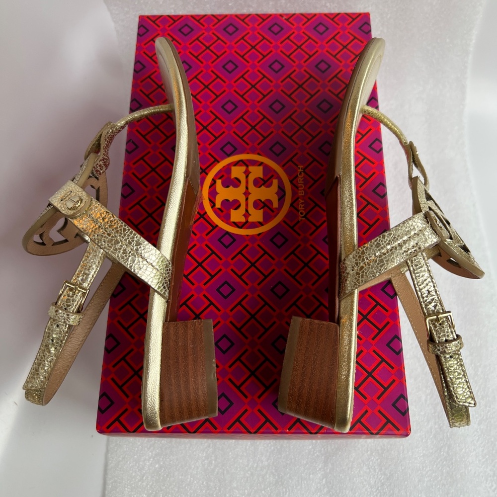 Tory Burch Miller 30MM Slingback Heel Sandal Leather Spark Gold Size 6 - Picture 10 of 16